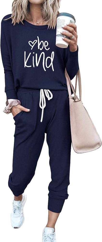 PRETTYGARDEN Women's 2023 Fall Two Piece Outfit Long Sleeve Crewneck Pullover Tops And Long Pants Tr | Amazon (US)