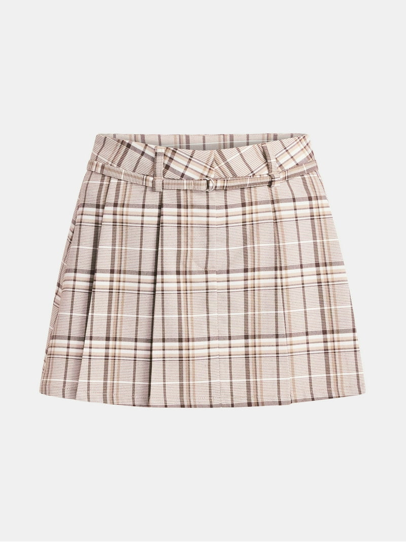 No Boundaries Pleated Belted Mini Skirt, Women's | Walmart (US)