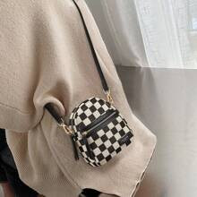 Black And White Checkered Fashion Mini Crossbody Bag Single Shoulder Cellphone Bag | SHEIN