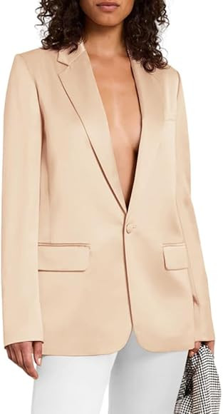 Women's Satin Lapel Casual Blazer Long Sleeve Work Business Suit Jackets with Pockets | Amazon (US)