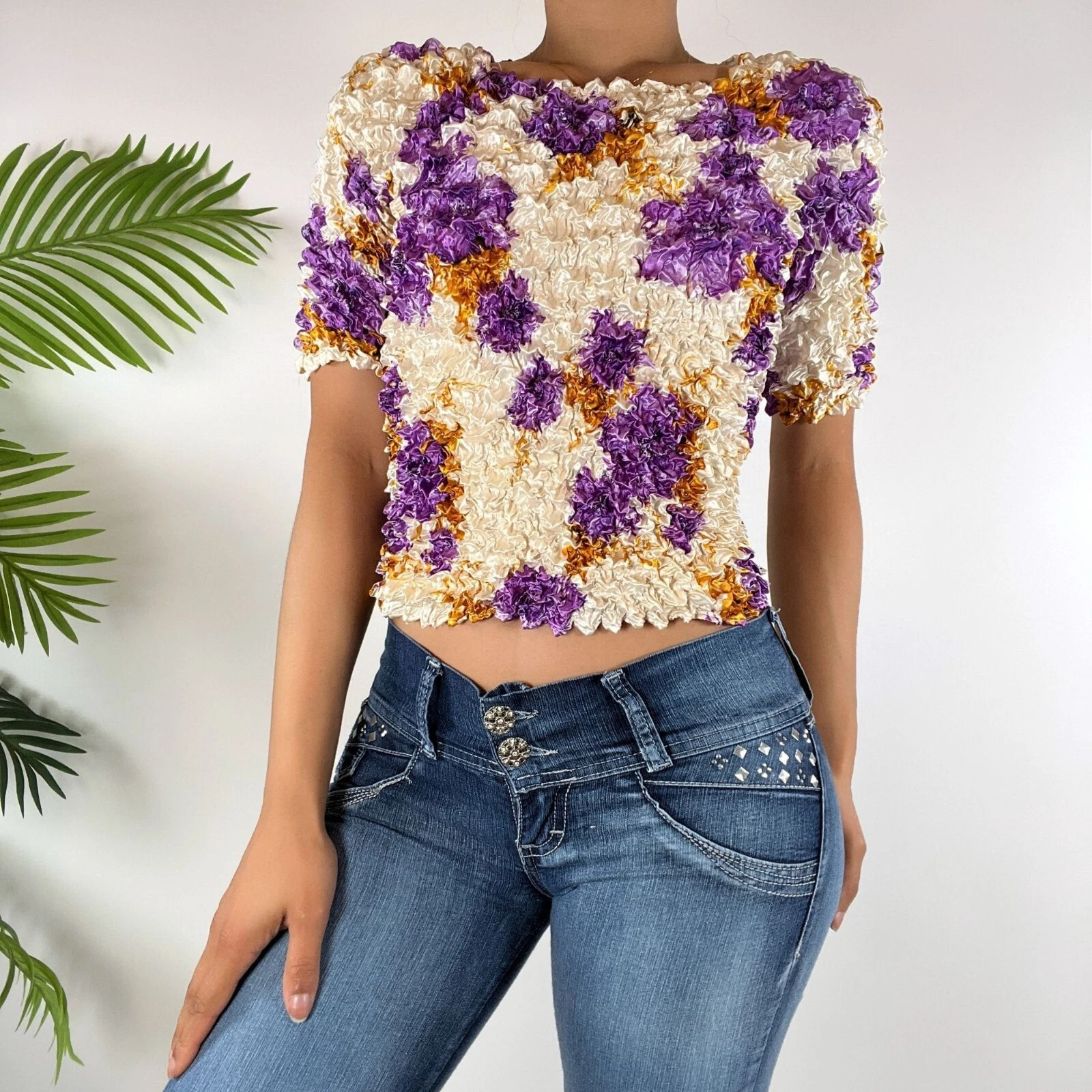 Vintage Y2K Purple & Gold Stretchy Magic Bubble Shirt Popcorn Top / One Size  | eBay | eBay US