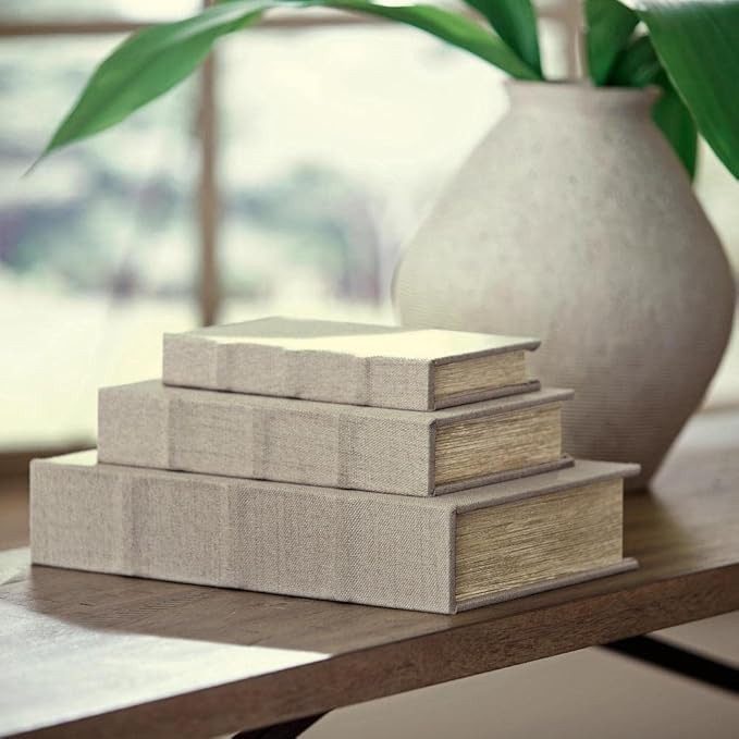 Signature Design by Ashley Jolina Vintage 3 Piece Faux Book Keepsake Storage Box Set, Gray | Amazon (US)