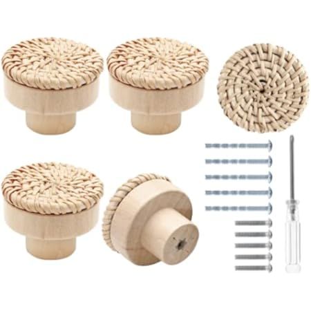 JAYZUUM 8pc Boho Rattan Dresser Knobs, Handmade Wicker Woven, Wood Knobs for Home Decor Boho Furn... | Amazon (US)