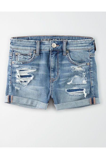 AE Ne(x)t Level High-Waisted Denim Short Short Women's Medium Tinted 24 | American Eagle Outfitters (US & CA)