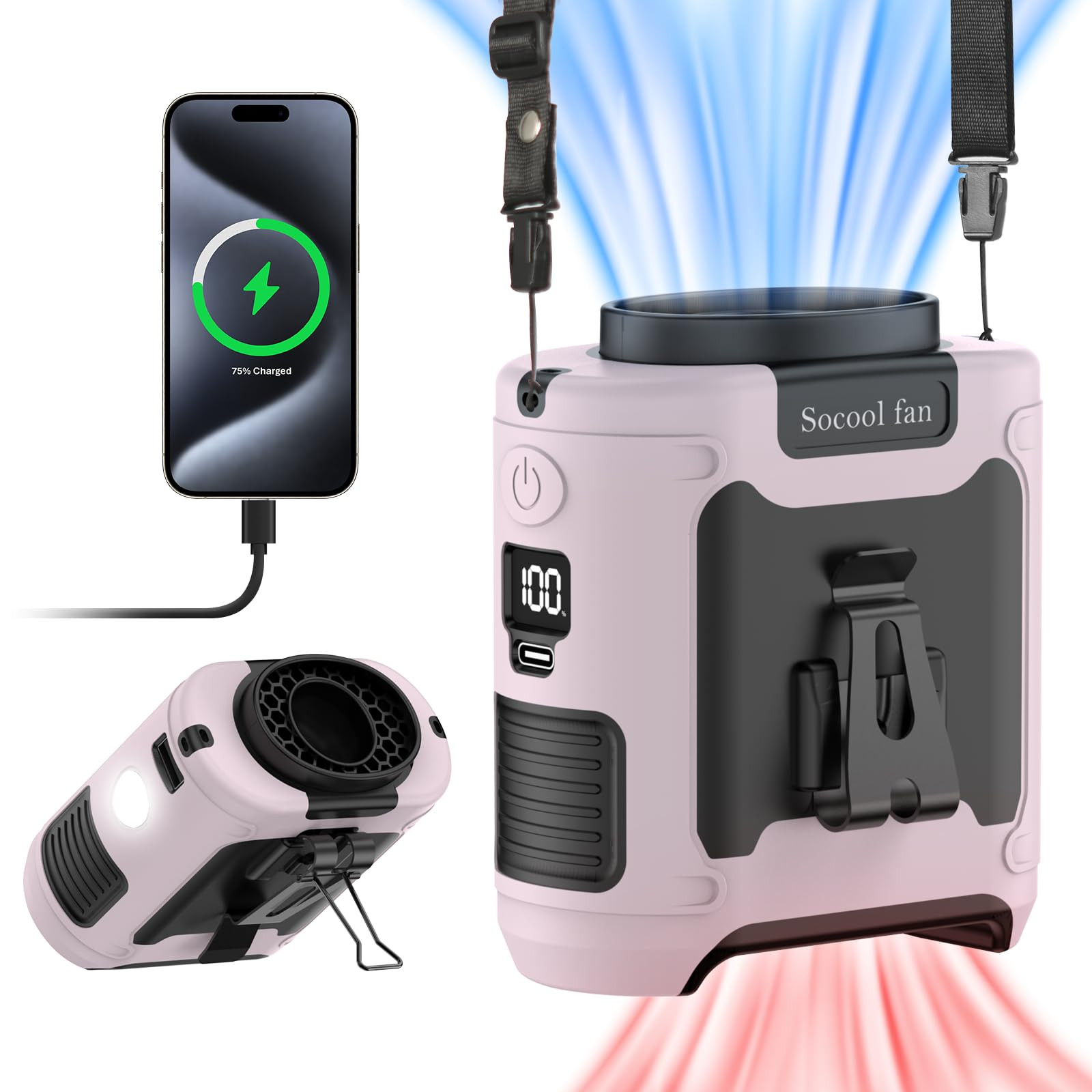 Socool 10000mAh Portable Waist Fan Clip on Wearable Belt Personal Fan Rechargeable Battery operat... | Amazon (US)