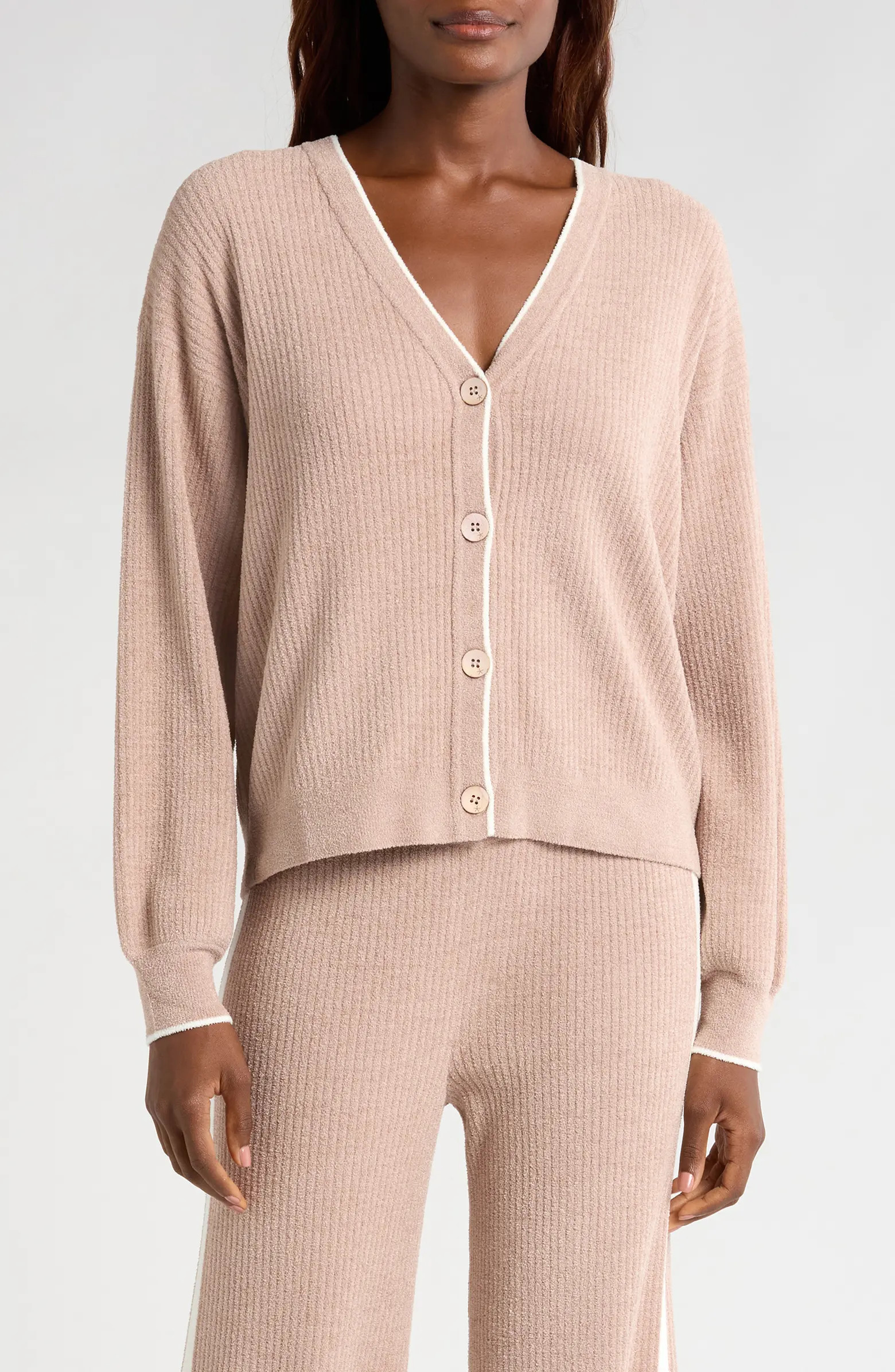 Barefoot Dreams® CozyChic® Ultra Lite® Contrast Stripe Ribbed Cardigan | Nordstrom | Nordstrom