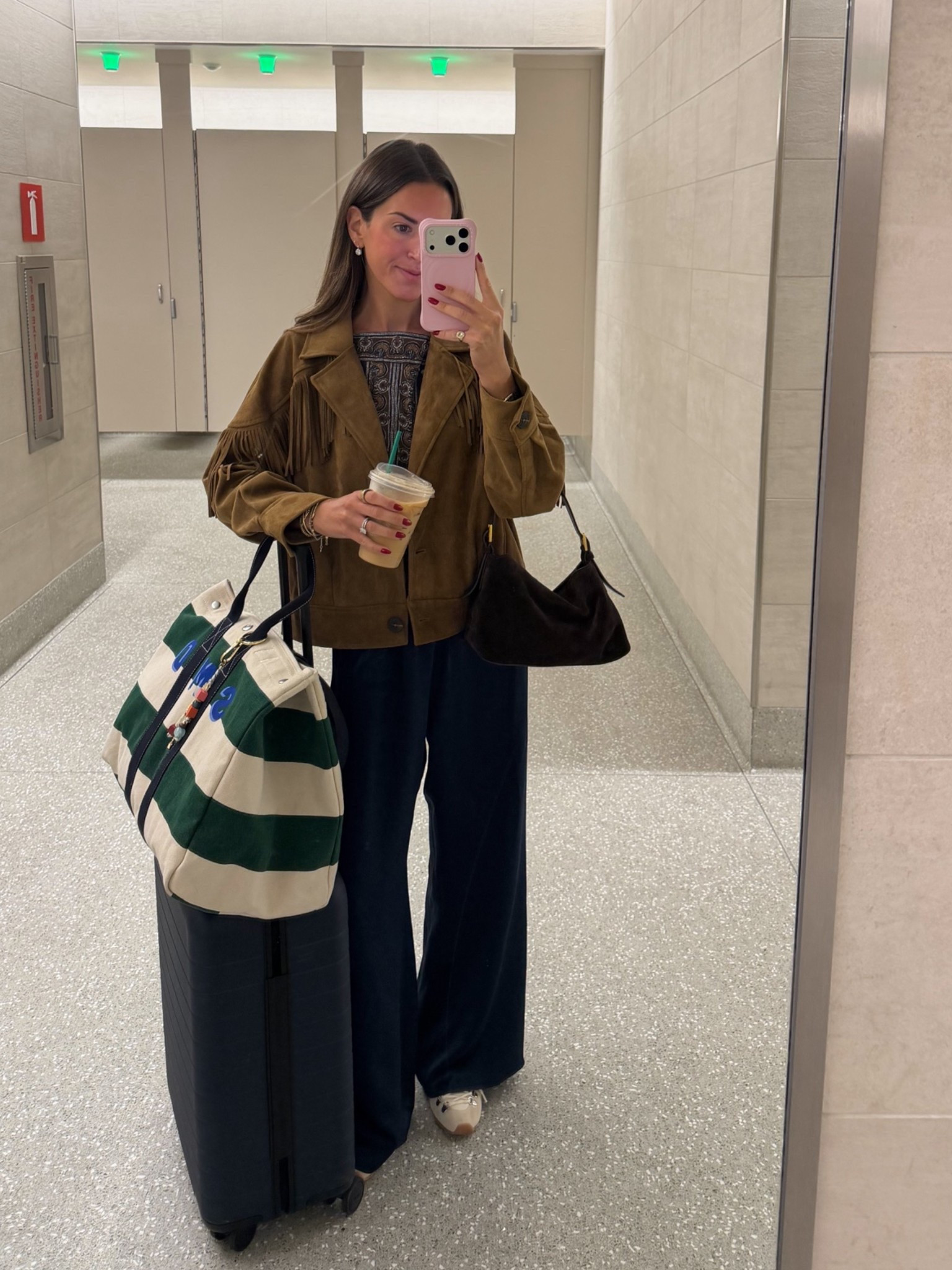Medium jacket 
Xsmall pant 

Travel outfit 
Travel pants 
Fringe jacket 
Fall pants

#LTKdayinmylife #LTKootd #LTKTravel
