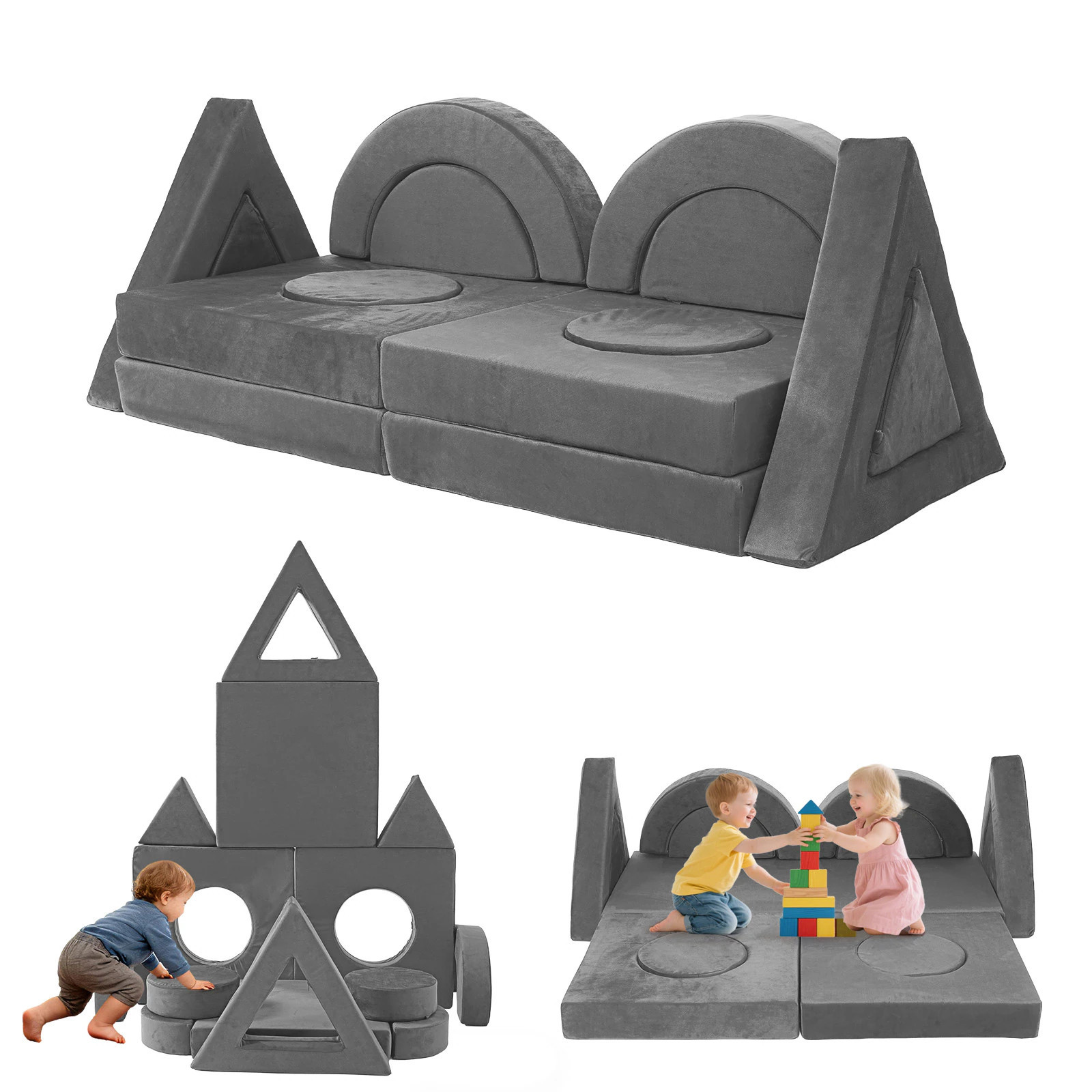 Craftline 14Pcs Modular Kids Play Sofa Flexible Combination Furniture For Creative Play And Relaxation In Home Playrooms Bedrooms And Nurseries Dark | Lowe's