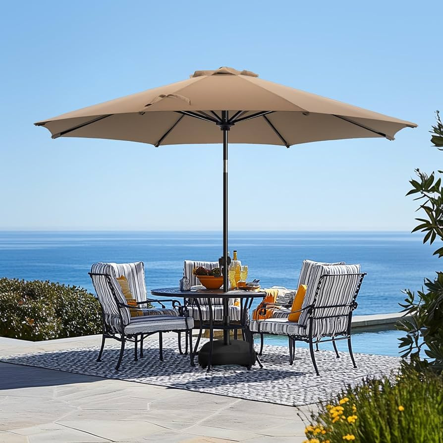wikiwiki 9FT Patio Umbrella with Base, Outdoor Umbrellas with Base Included, 8 Sturdy Ribs, Water... | Amazon (US)