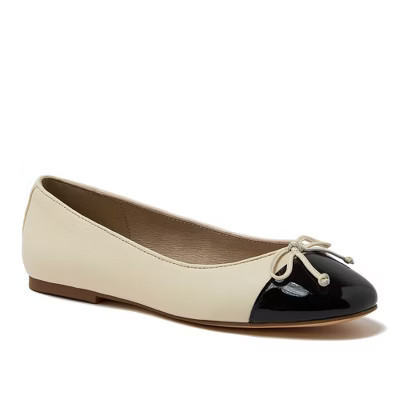 Lands' End Women's Essential Leather Cap Toe Ballet Flats - 9.5 - Ivory/Black | Target