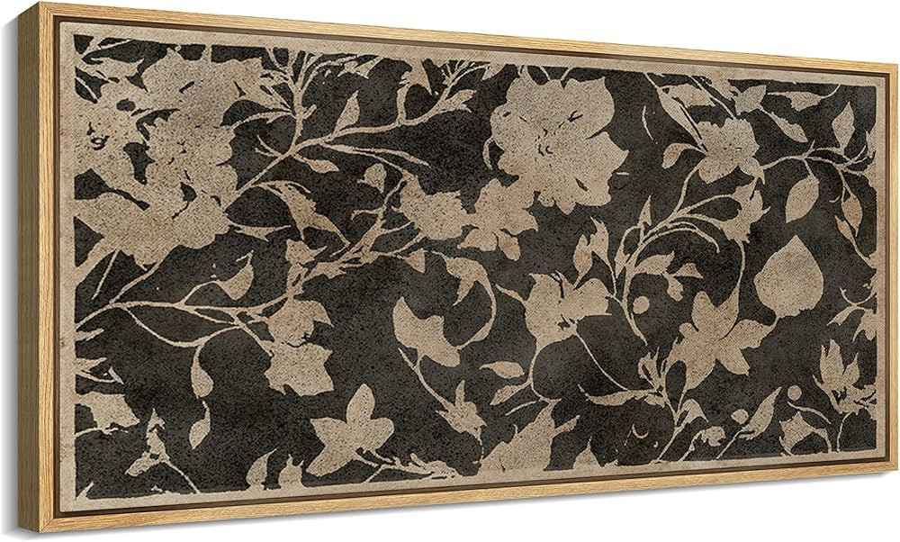 MUDECOR Extra Large Framed Canvas Print Wall Art Vintage Floral Pattern in Black and Beige Landsc... | Amazon (US)