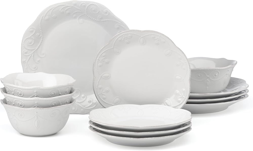 Lenox French Perle 12-Piece Dinnerware Set, White, with Accent Plates | Amazon (US)
