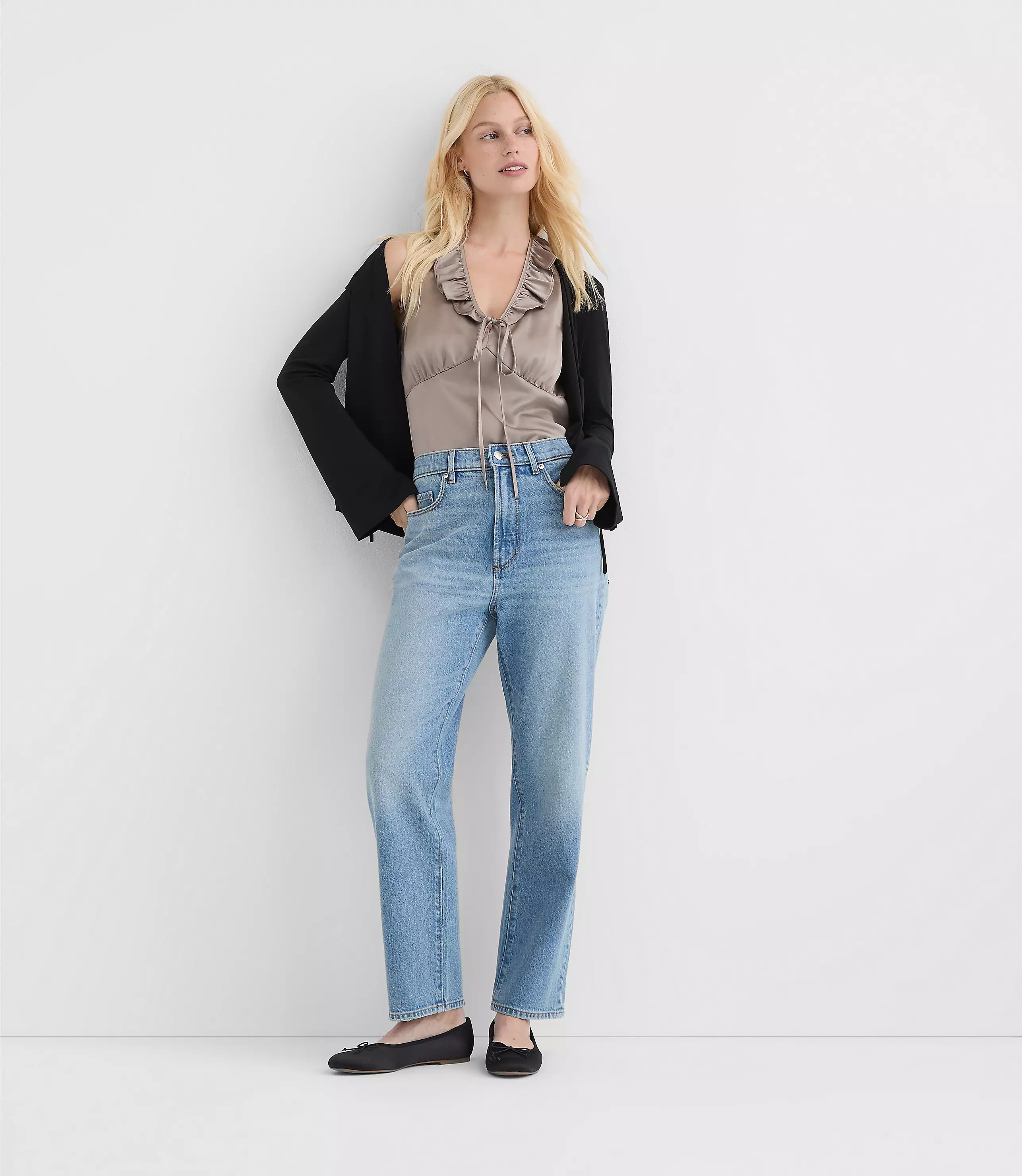 Rivete Petite High Rise Straight Jeans in Aura Wash | LOFT