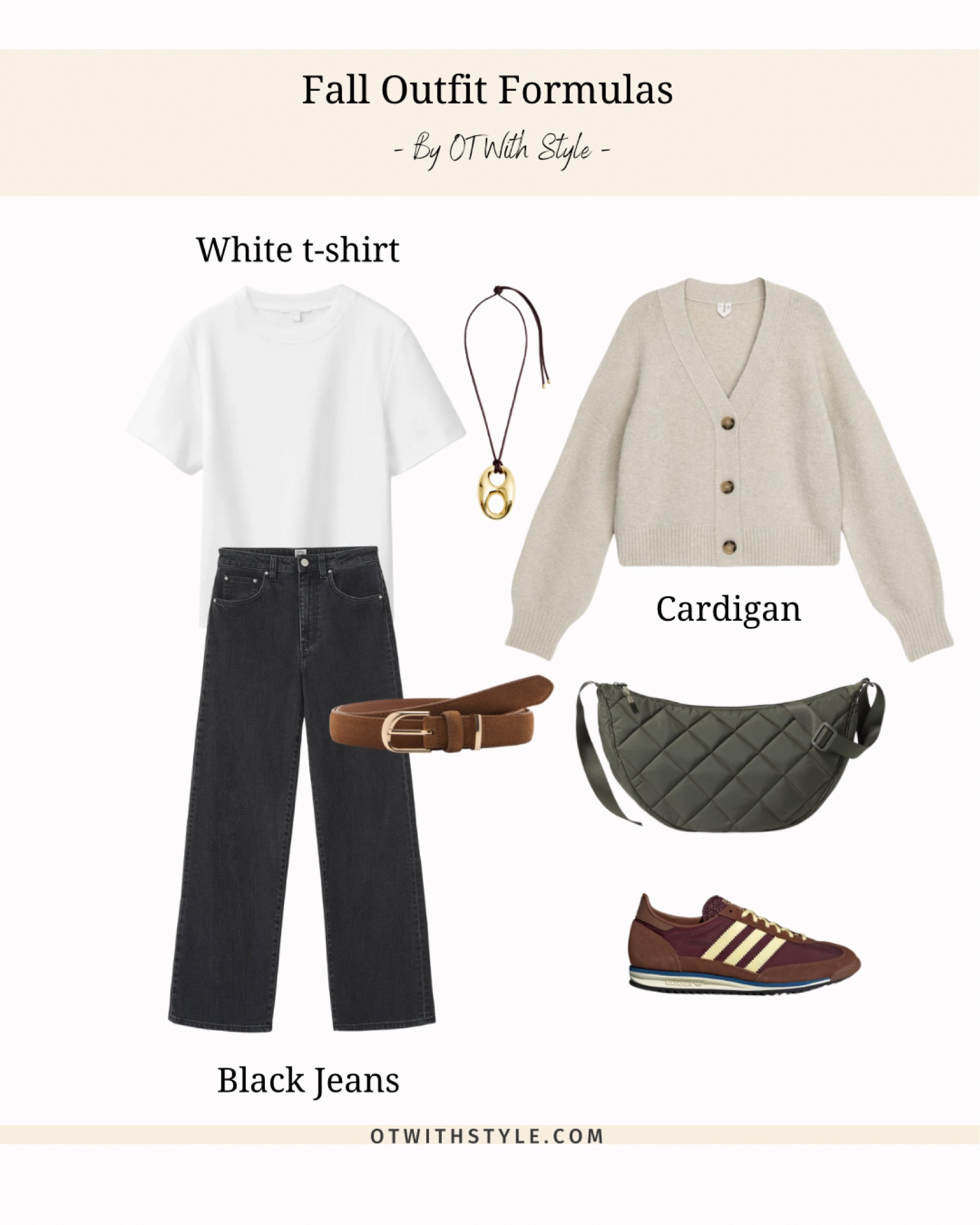 Fall outfit formula- beige cardigan, white t-shirt black jeans and burgundy Adidas sneakers 🤎🍁

#LTKautumn #LTKshoes #LTKuk