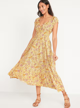 Short-Sleeve Waist-Defined Printed Maxi Dress for Women | Old Navy (US)