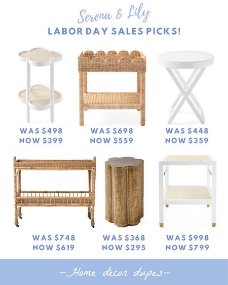 Serena & Lily Labor Day Sale picks! Side table edition!! All regularly priced items are currently 20% OFF with code: NEWLEAF making some of our favorite side tables all that more 😍😍😍

This scalloped martini table is just so cute and unique!! No dupe for it yet and now it’s under $400! 🙌🏻 and the medium sized shore bar cart is marked down to $619 after code making it less expensive than the Amazon dupe! 💃🏼💃🏼

Even more picks linked!

#LTKsalealert #LTKhome #LTKSeasonal