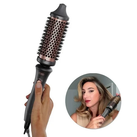 TYMO STYLUX Thermal Brush 3-in-1 Heated Round Brush for Blowouts Straightening & Curling 1.7-inch Ceramic Barrel Dual Voltage Black | Walmart (US)