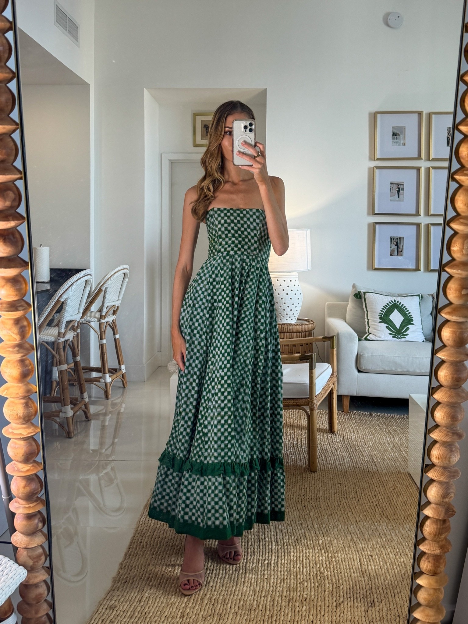 De Castro Checkmate Dress. 💫 Wearing a size XS. I'm 5'10" for reference. Tags: de castro checkmate dress, de castro dress dupe, de castro checkmate dress dupe, green checkered maxi dress, green gingham maxi dress, strapless maxi dress, green and white maxi dress, green checkered dress, garden party dress, summer wedding guest dress, green wedding guest dress, green bridesmaid dress, green formal dress, green maxi dress, flowy maxi dress