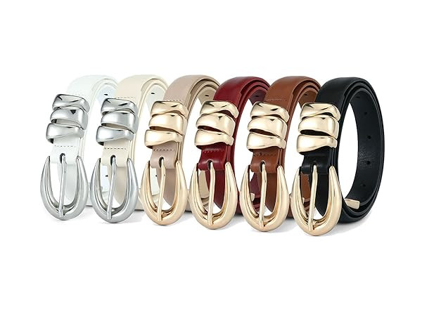 HOTWILL Women Skinny Belt for Jeans Dress Pants Ladies Fashion Faux Leather Waist Belt with Gold ... | Amazon (US)