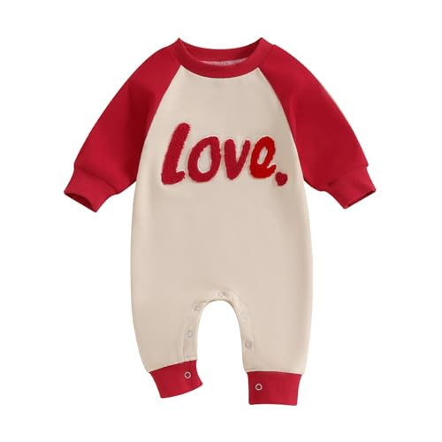 FYBITBO ValentinesDay Baby Boy Girl Outfits Love Heart Embroidery Jumpsuit Romper Newborn Infant Valentines Outfit Clothes (Red-My First ValentinesDay Baby Outfit, 12-18 Months) | Amazon (US)