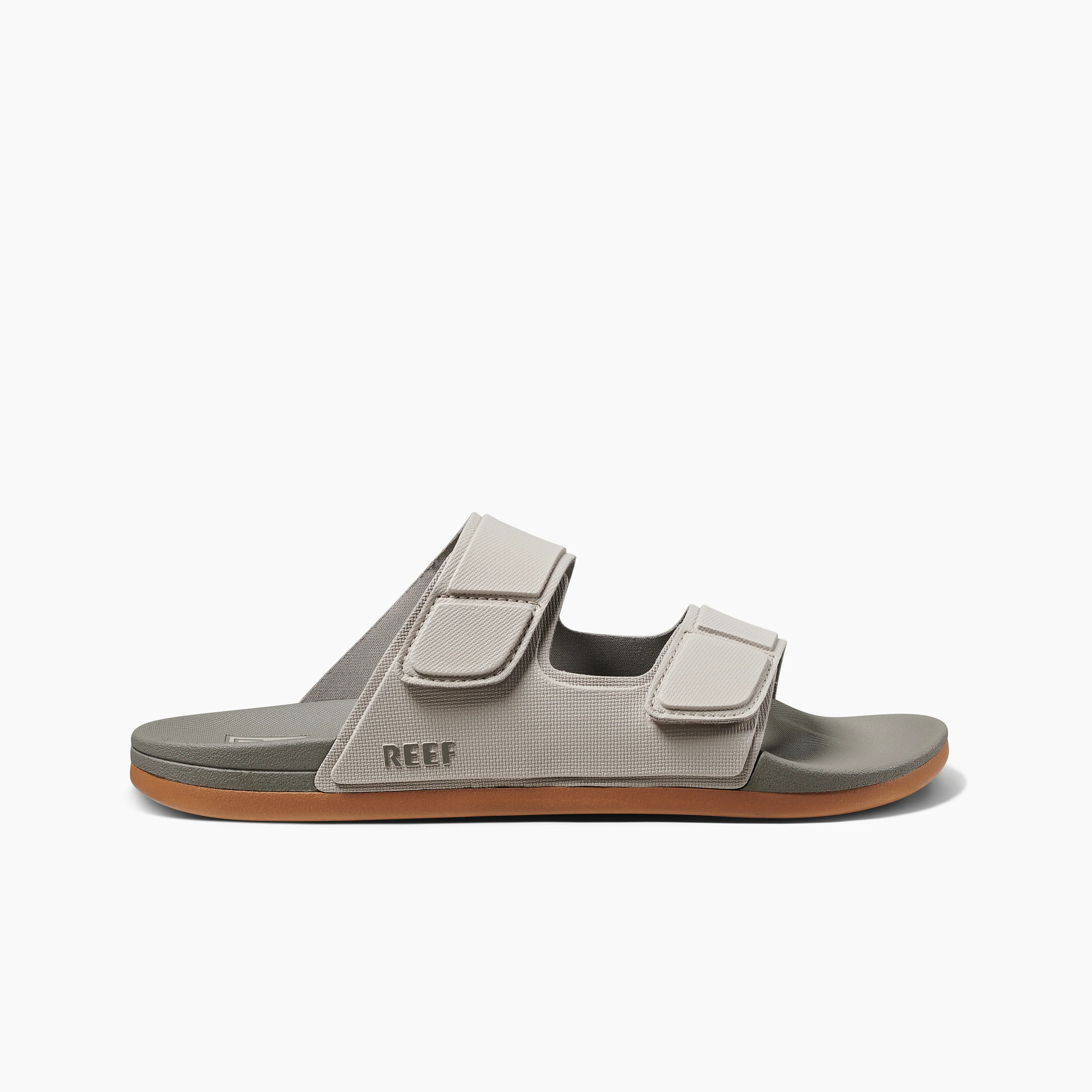 Men's Cushion Tradewind Vegan Leather Slides in Dove/Tobacco | REEF® | REEF