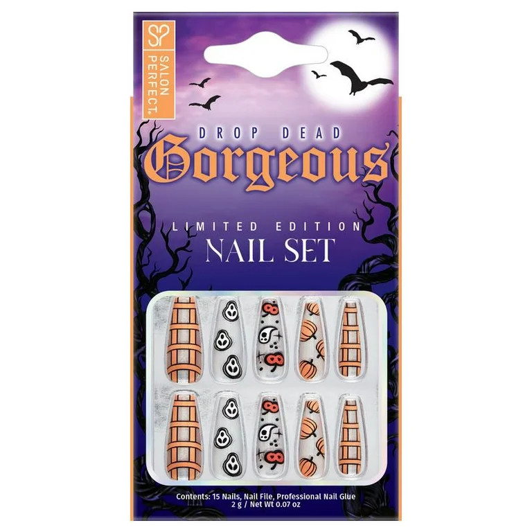 Salon Perfect Halloween Press On Nails, 226 Orange Pumpkin Coffin Fake Nail Kit, 30 Nails | Walmart (US)