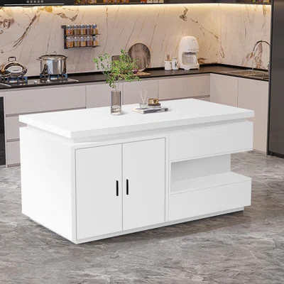 59.05" Kitchen Island with Marble Top, Cabinet Storage | Wayfair North America