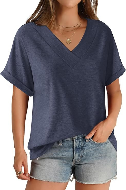GKBK Womens Short Sleeve T Shirts V Neck Loose Fit Shirts Summer Casual Basic Tee Tops | Amazon (US)
