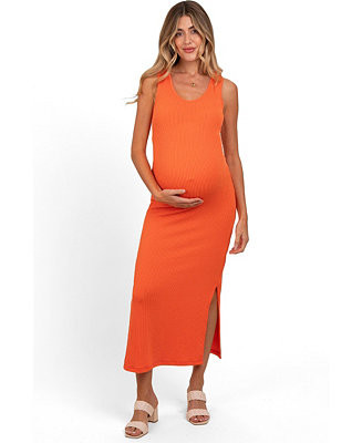 Pinkblush Maternity Orange Ribbed Side Slit Maxi Dress - Macy's | Macy's