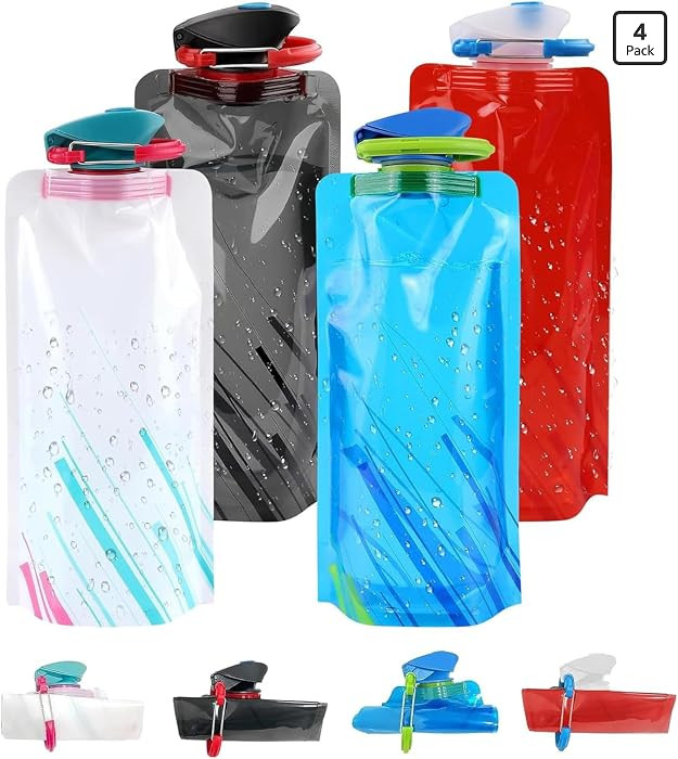 Jinora 4 Pack Collapsible Water Bottles for Travel \u2013 23oz Foldable Water Bottle with Carabin... | Amazon (US)