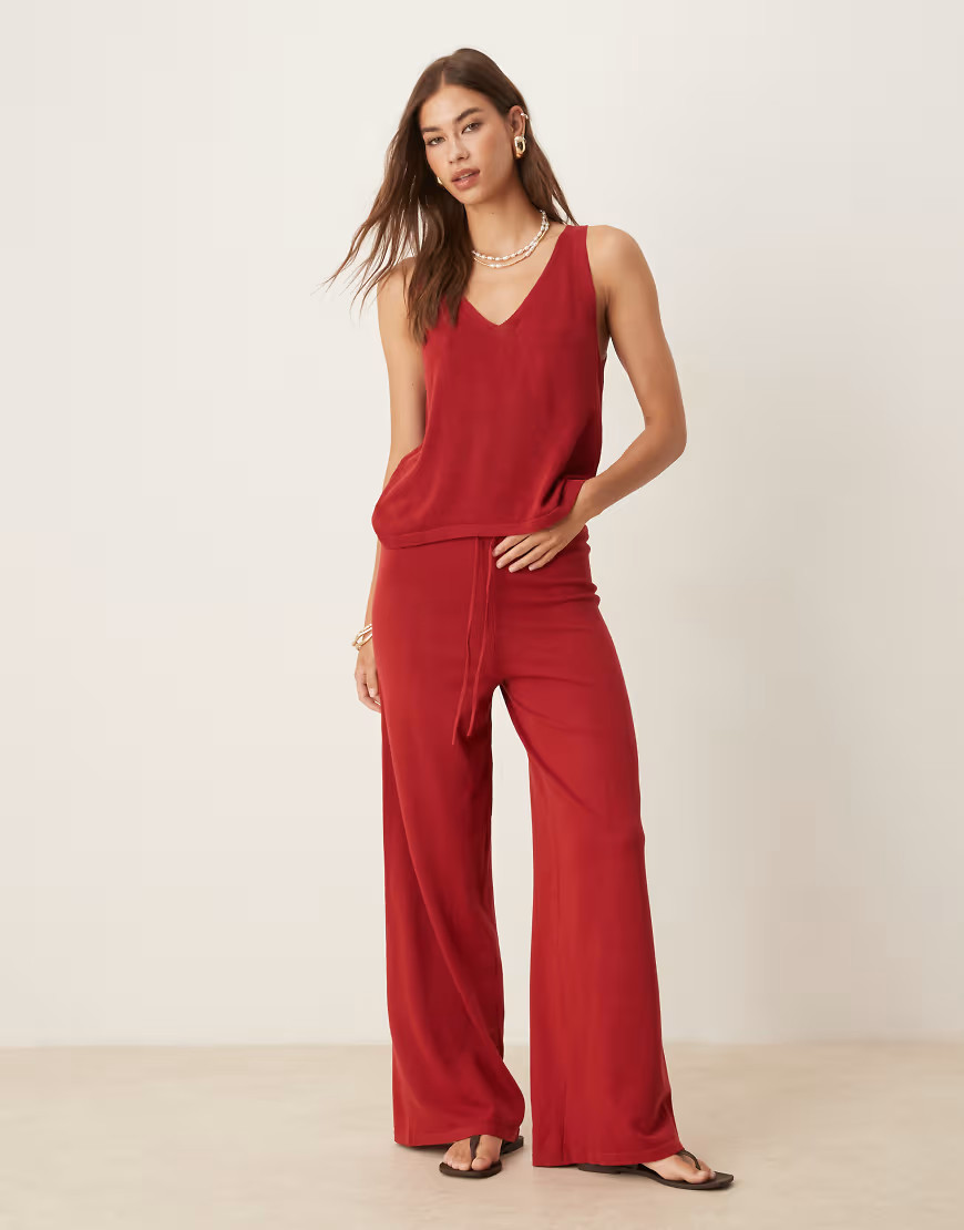 Mango knitted co-ord drawstring trouser in red | ASOS (Global)