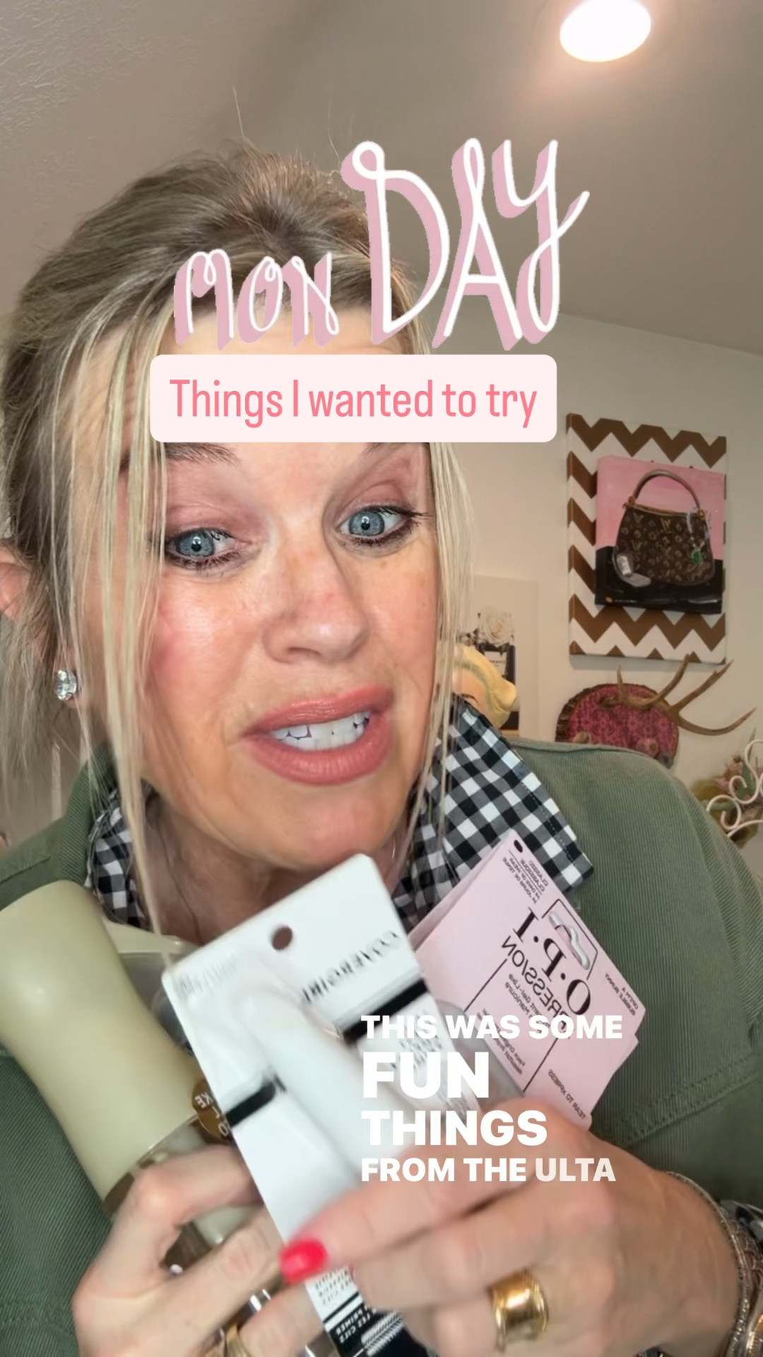 Ulta 
21 days of Beauty 
Mail Monday…

Mail: 
-Lash primer
-Opi bubble bunny Opi nails
-Kopari  spf 30 sparkling spray 


Story time and what’s arrived lately… things I’ve ordered, PR packages, collaborations coming up…

Wearing :
Utilities jacket Amazon’s-tts

Gingham button up tts 

V neck white sweater with bold navy stripe  tts 

Diamon manufactured stud earrings 
