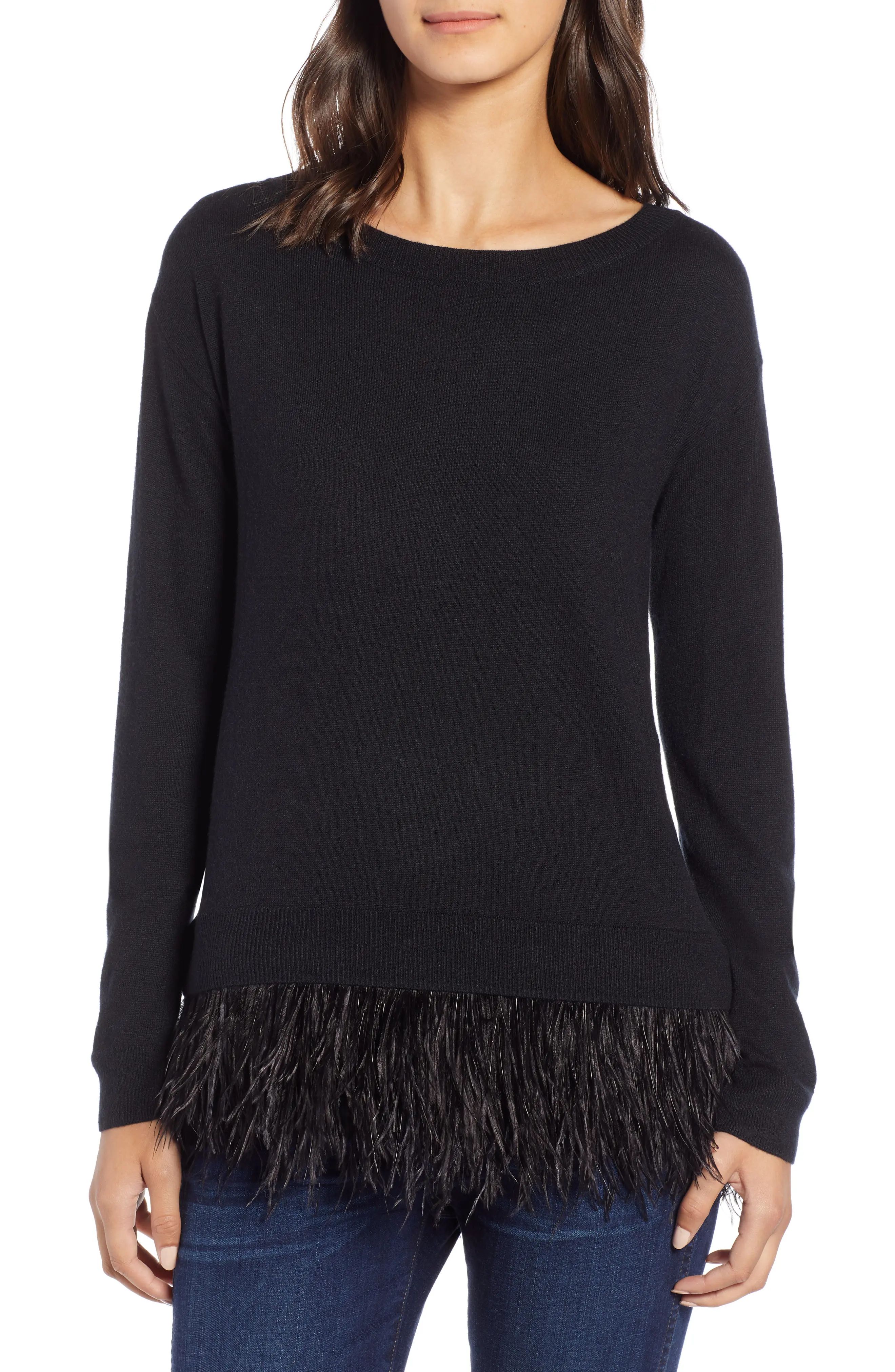 Chelsea28 Feather Trim Sweater | Nordstrom