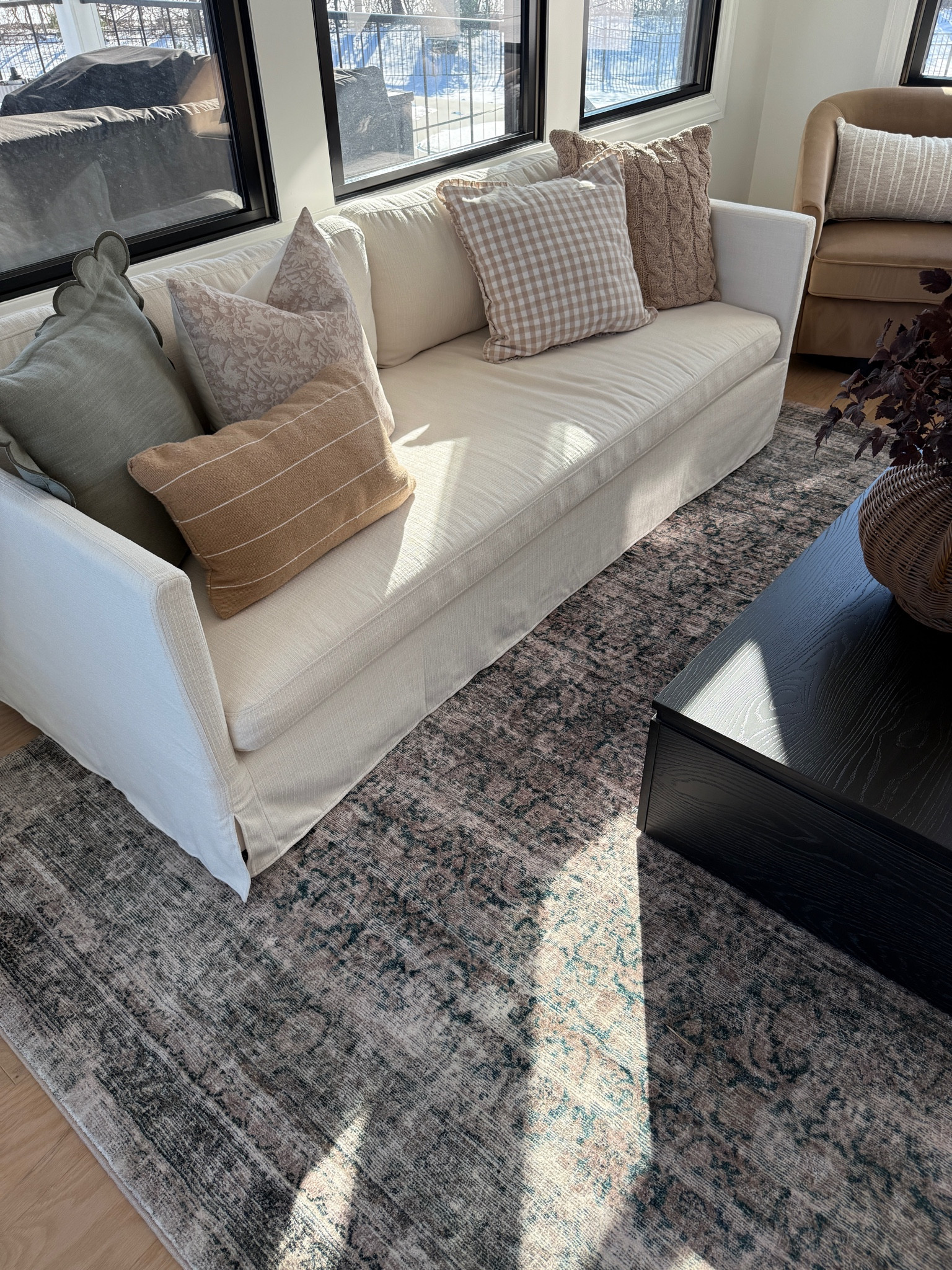 pillow refresh 🌿 

loloi rug, slipcover sofa, spring pillows 

#LTKHome #LTKFindsUnder100 #LTKFindsUnder50