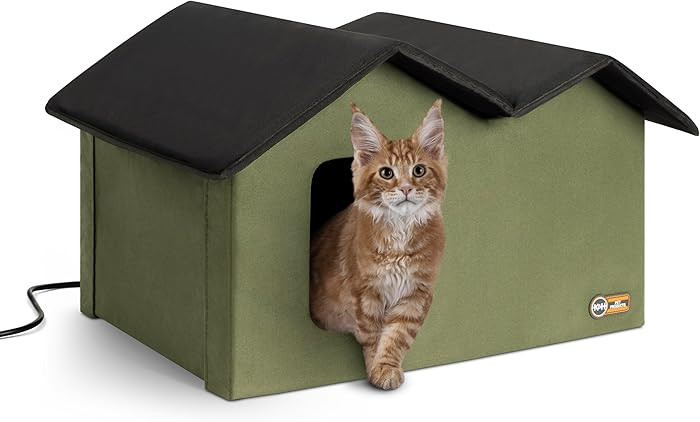 K&H Pet Products Extra-Wide Heated Cat House for Outside, Outdoor Cat House with 2 Safe Escape Do... | Amazon (US)