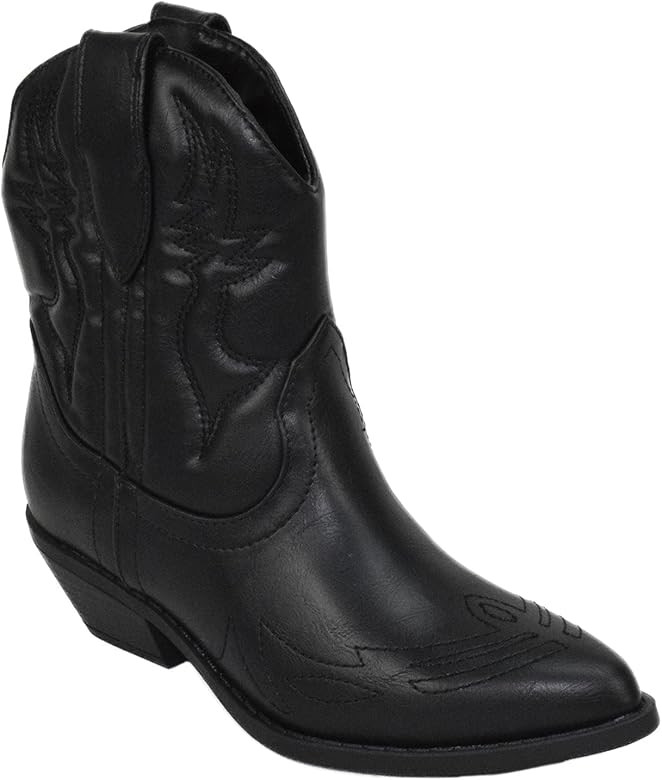 Soda Women Cowgirl Cowboy Western Stitched Ankle Boots Pointed Toe Short Booties Rigging-S | Amazon (US)