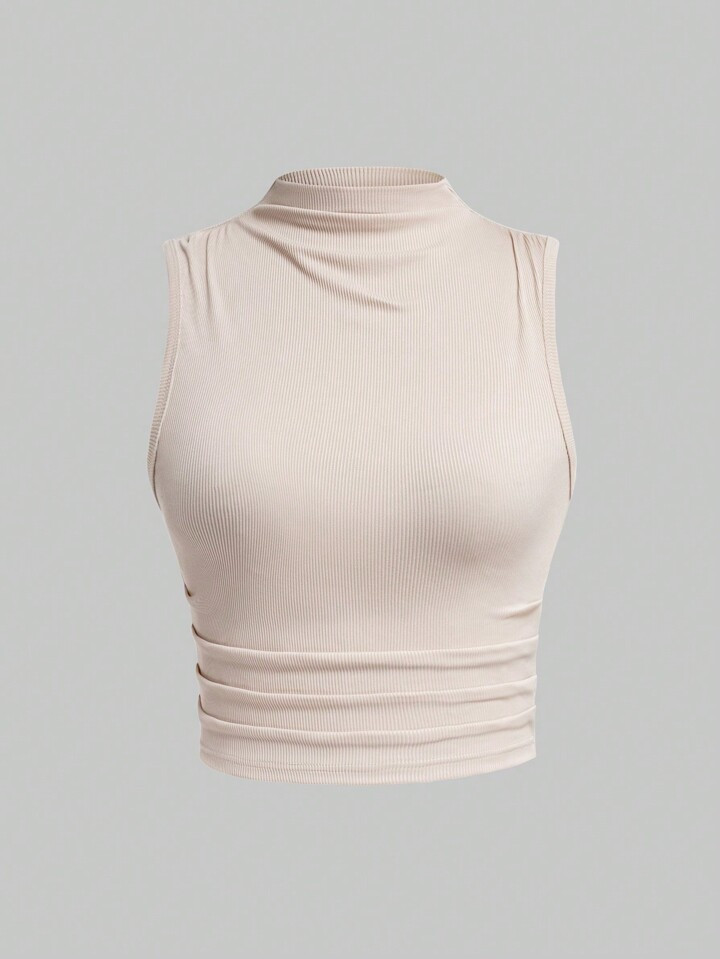 SHEIN EZwear Women's Knit Mock Neck Sleeveless Tank Top | SHEIN