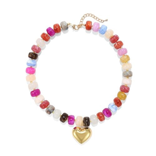 Wassazi Colorful Chunky Heart Necklace for Women, Colorful Acrylic Beaded Statement Puff Heart Necklace, Cute Boho Y2K Choker Necklace for Gift Jewelry | Amazon (US)