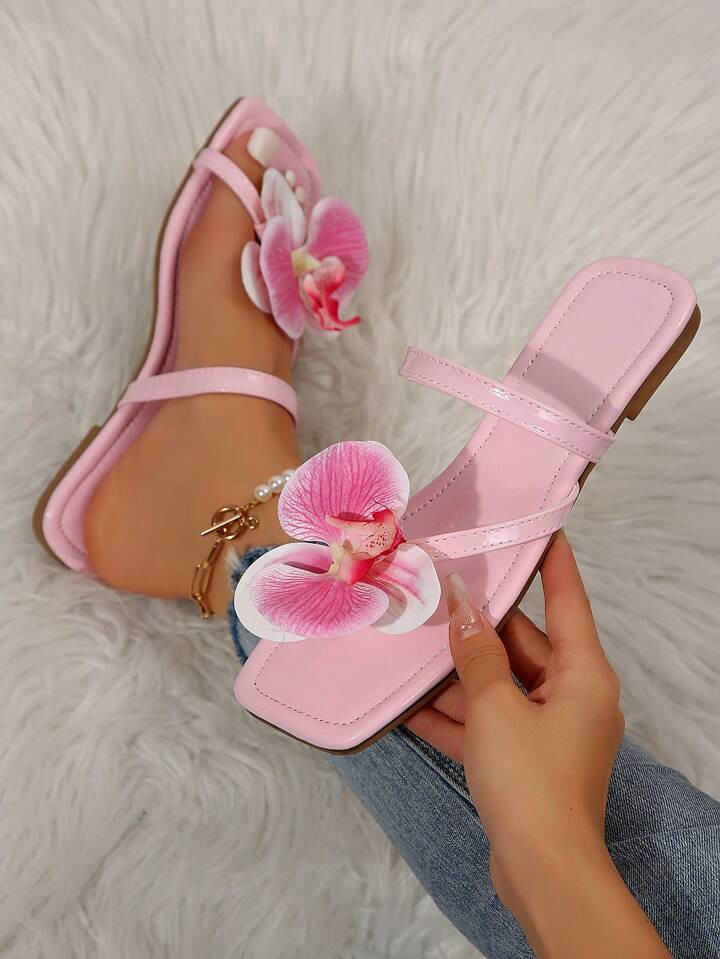 New Floral Beach Sandals, Women's Plus Size Flat Casual Outdoor Slippers, Pink | SHEIN