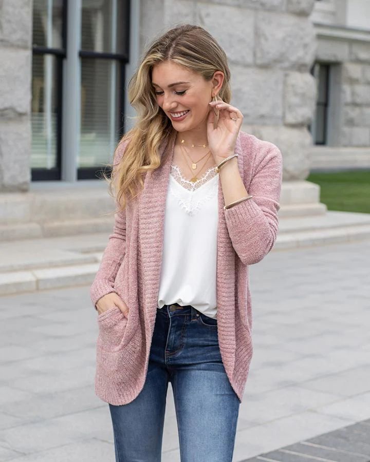 Lush Heathered Mauve Bambü Circle Cardi | Grace and Lace