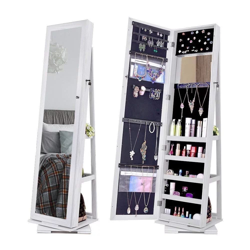 Woven Paths 360 Degree Rotatable Jewelry Armoire with Free-Standing Mirror, White - Walmart.com | Walmart (US)