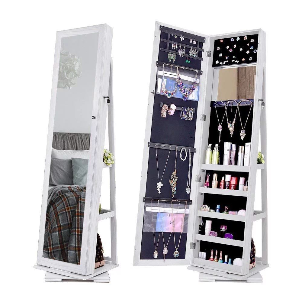 Glam 360 Degree Rotatable Jewelry Armoire with Full-Length Mirror, White | Walmart (US)