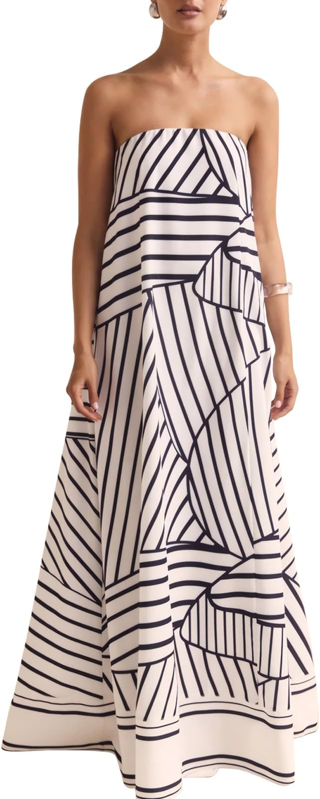 Zwirelz Women Strapless Maxi Dress Boho Floral Print Flowy Long Tube Dress Off Shoulder Loose Bea... | Amazon (US)