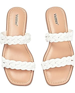 Veittes Women's Flat Slide Sandals - Casual Classic Simple Strappy Slip on Flat Summer Sandals. | Amazon (US)