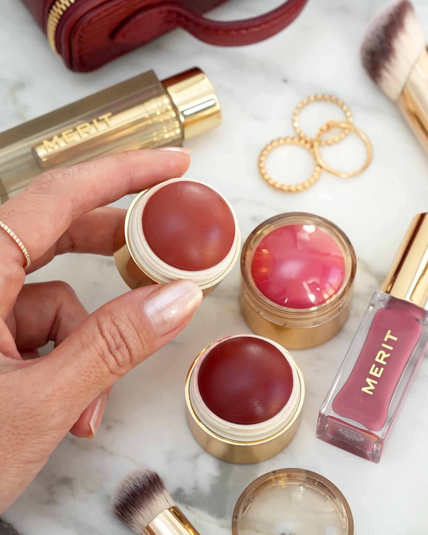 Cute minis! Swatching the @merit Mini Flush Balm Trio for holiday. There are three shades of the Merit Flush Balm Cheek Color in the set (mini sizes). These are sheer and balmy for a barely there minimalist look.

Le Bonbon is a soft bright pink
Redux is a brown 
Postmodern is a berry plum

Have you tried these? Are you into that sheer blush glow or are you into more pigment?

#merit #sephora #swatches #holidaybeauty 

#LTKBeauty