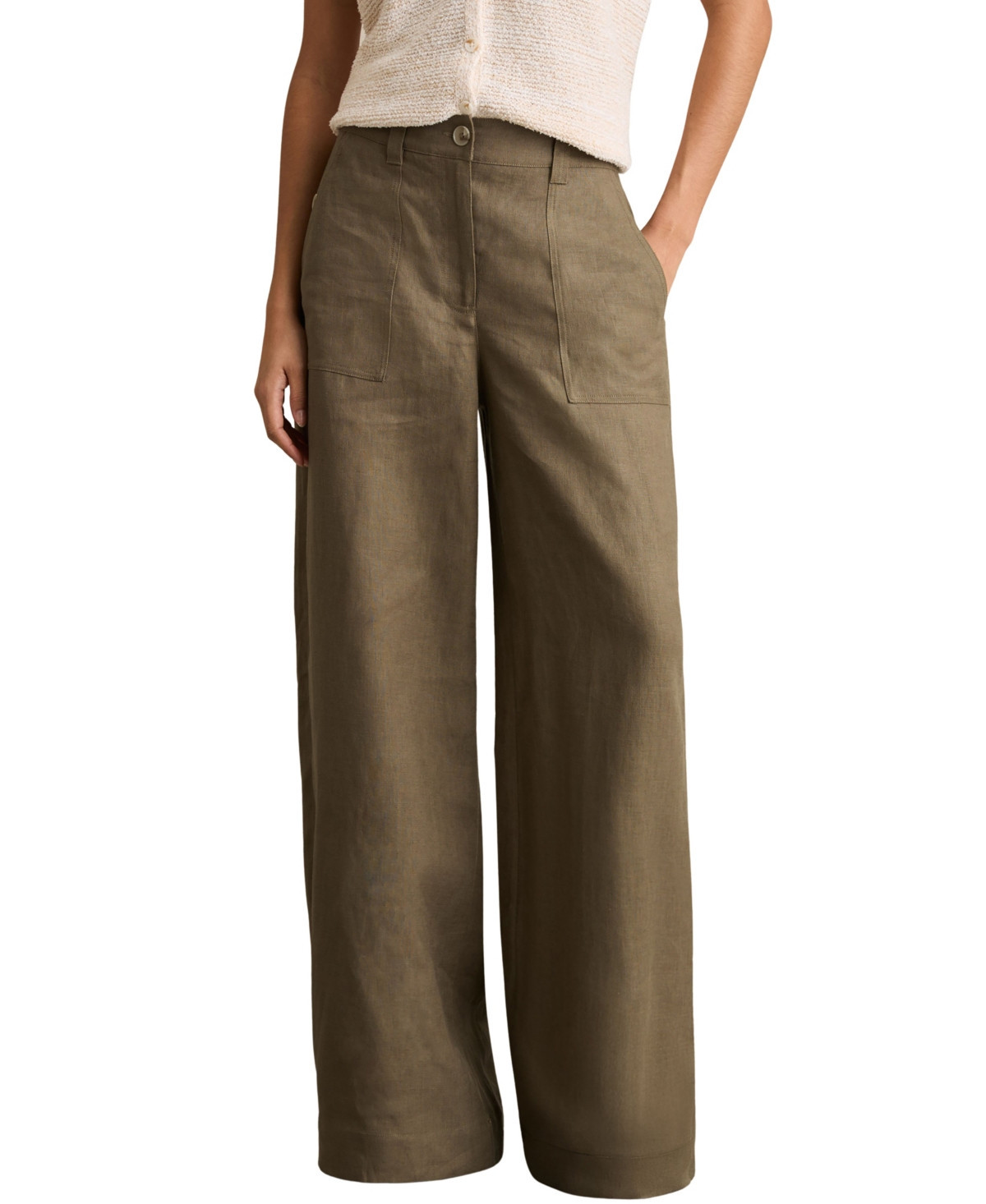 Reiss Women's Linen Wide-Leg Pants - Khaki | Macy's