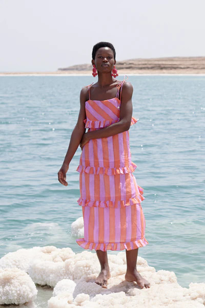 Tie Strap Ruffle Midi- Cabana Lilac | Oliphant Design