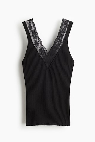H & M - Lace-trimmed vest top - Black | H&M (UK, MY, IN, SG, PH, TW, HK)