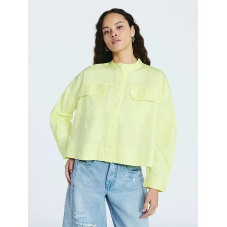 Scoop Women's and Women's Plus Cropped Oversized Button-Down Shirt, Sizes XS-4X | Walmart (US)