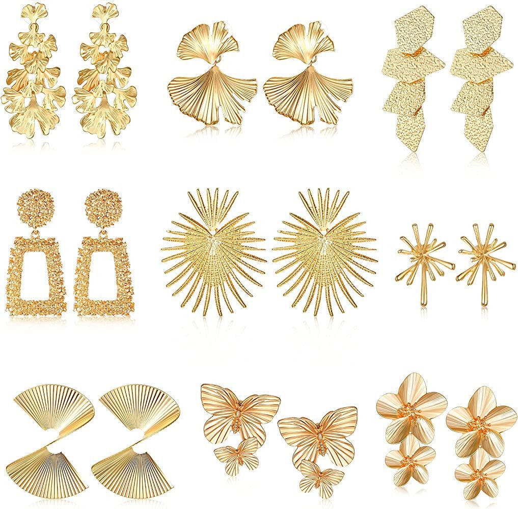 9 Pairs Gold Statement Earrings for Women Metal Earrings, Amazon Prime Day, Amazon Finds,  | Amazon (US)
